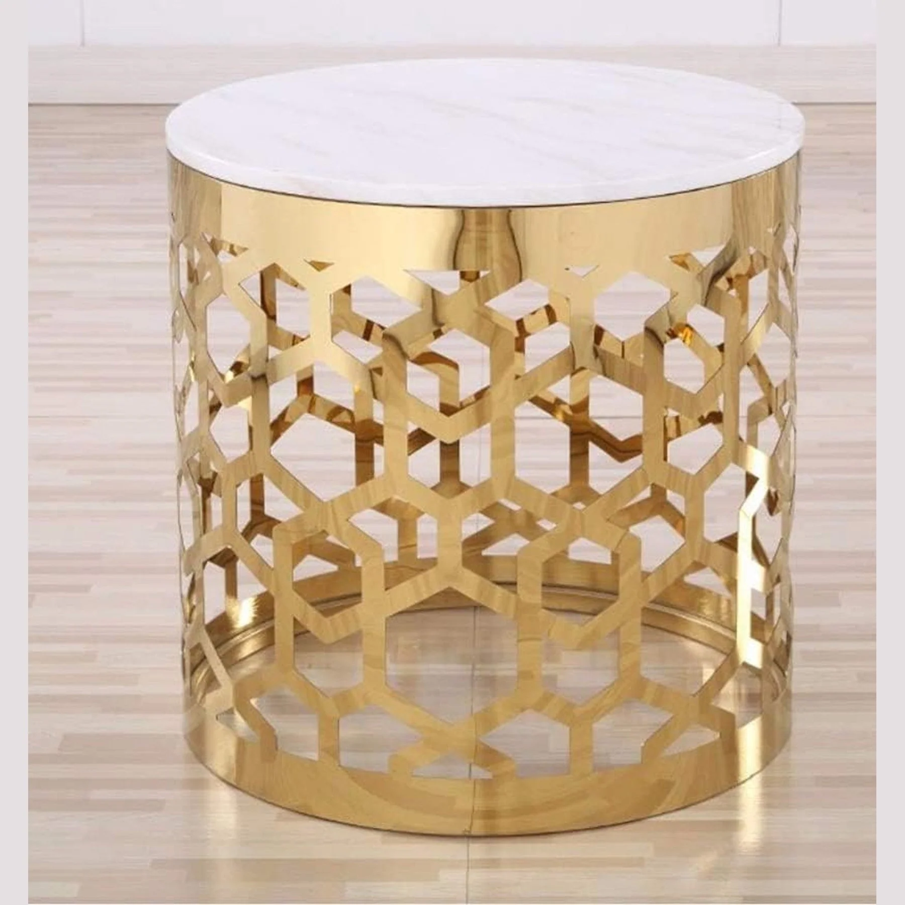 MWCTRG07 Abstract Round Gold And White Coffee Table - Image 4