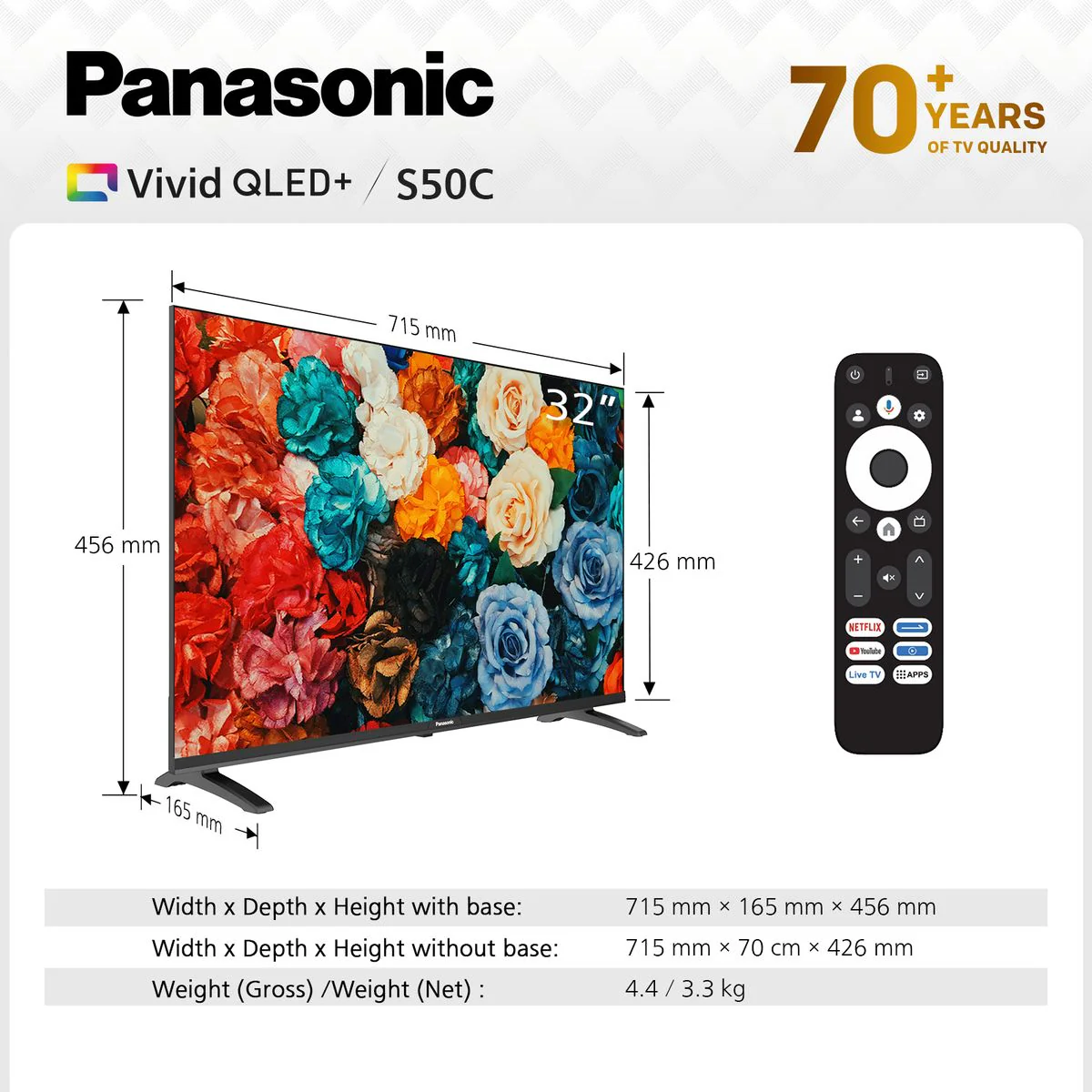 Panasonic 32" S50CGF HD Vivid QLED+ Google Smart TV with Dolby Audio - Image 2