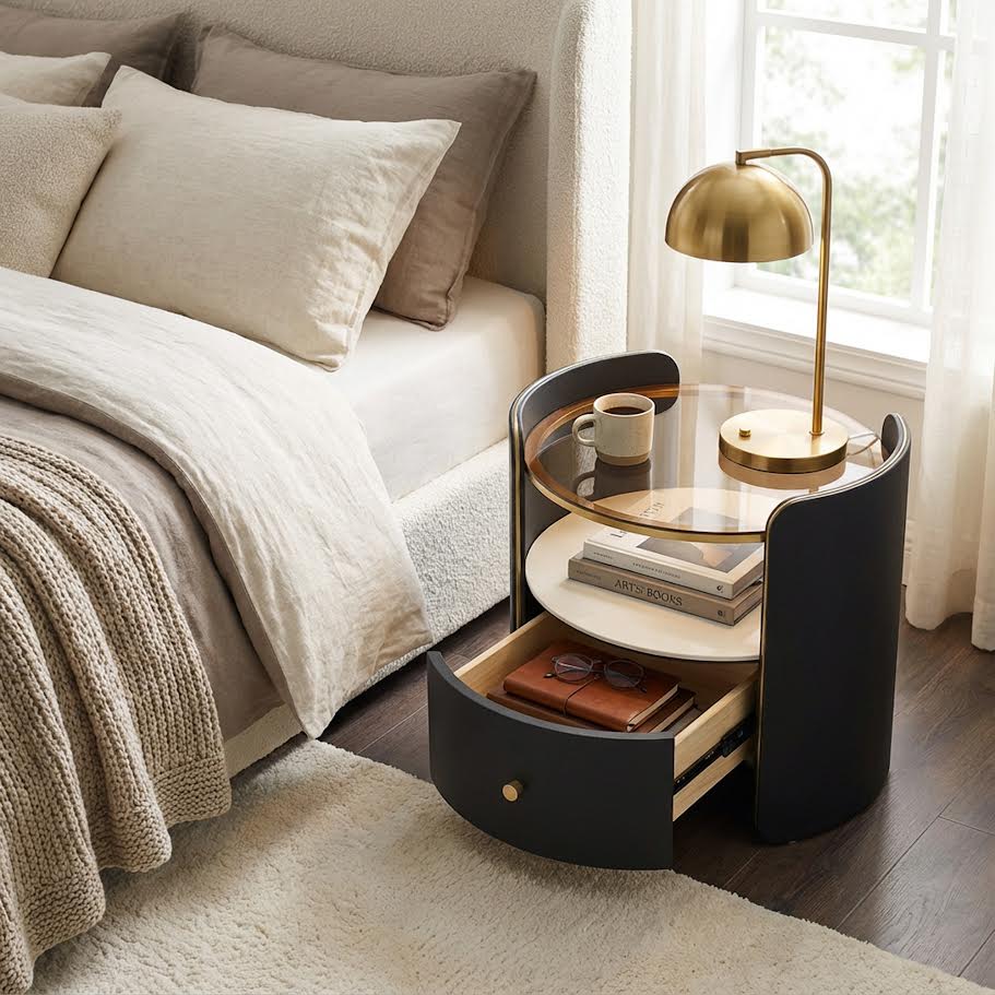 Round Glass Top Nightstand - Image 3