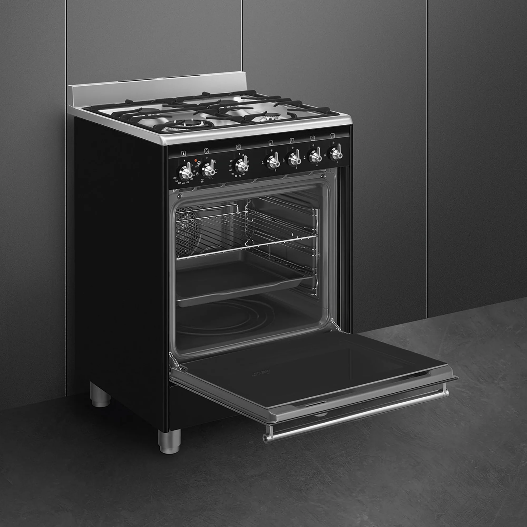 Smeg 60cmx60cm Black Cooker With Gas Hob - SSA60MBL2 - Image 5