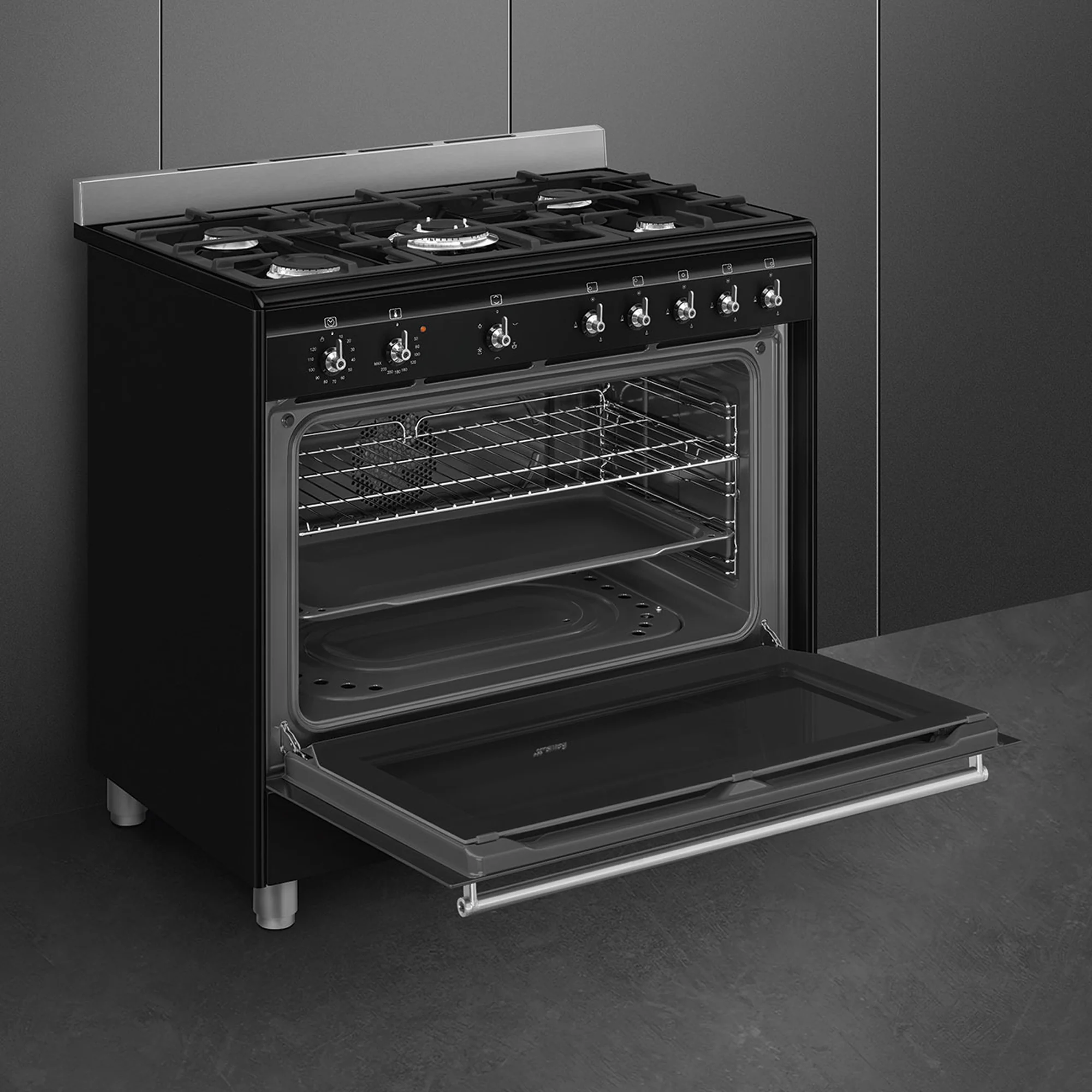Smeg 90cm Black Cooker With Gas Hob - SSA91GGBL2 - Image 5