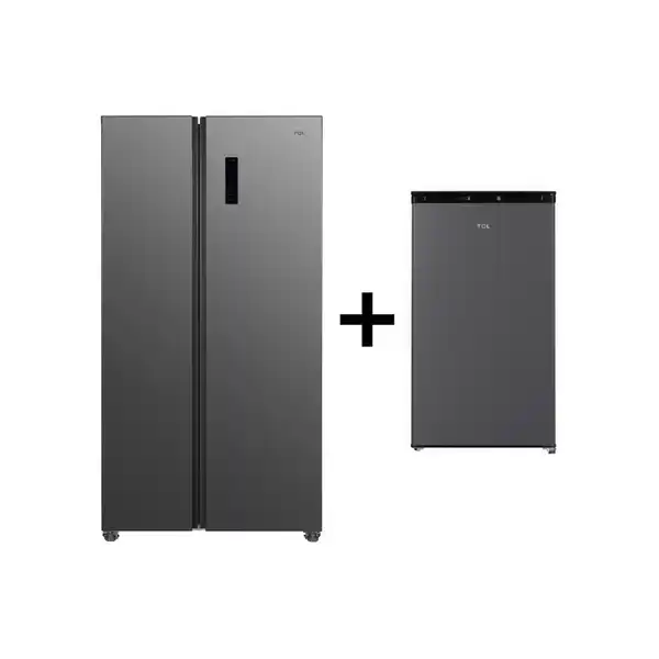 TCL 578L NETT NO FROST INVERTER SIDE BY SIDE REFRIGERATOR - GREY + FREE F117SDG BAR FRIDGE