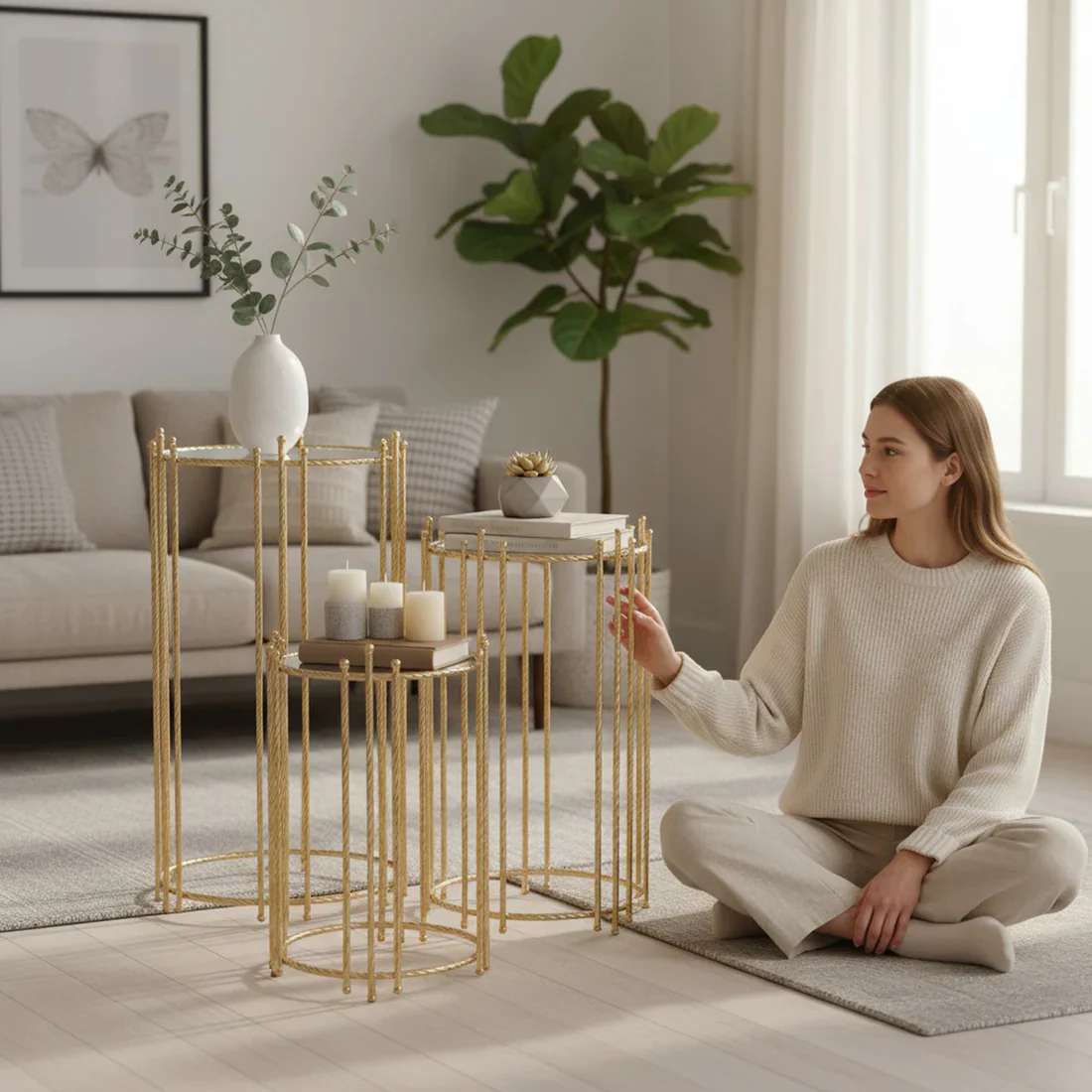 The Venus 3 Piece Coffee Table Set Gold - Image 2