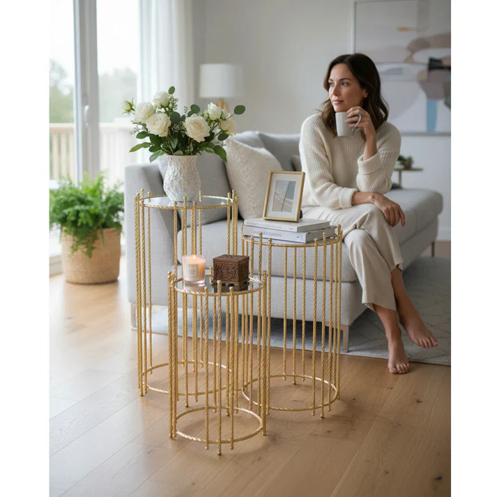 The Venus 3 Piece Coffee Table Set Gold - Image 3