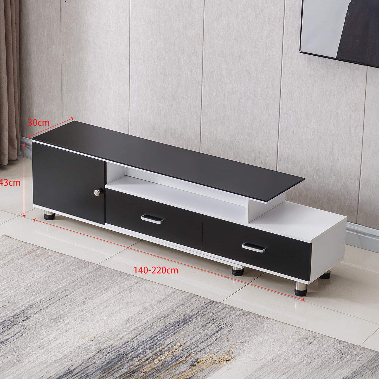 TV218 Modern TV Stand – Black + White - Image 2