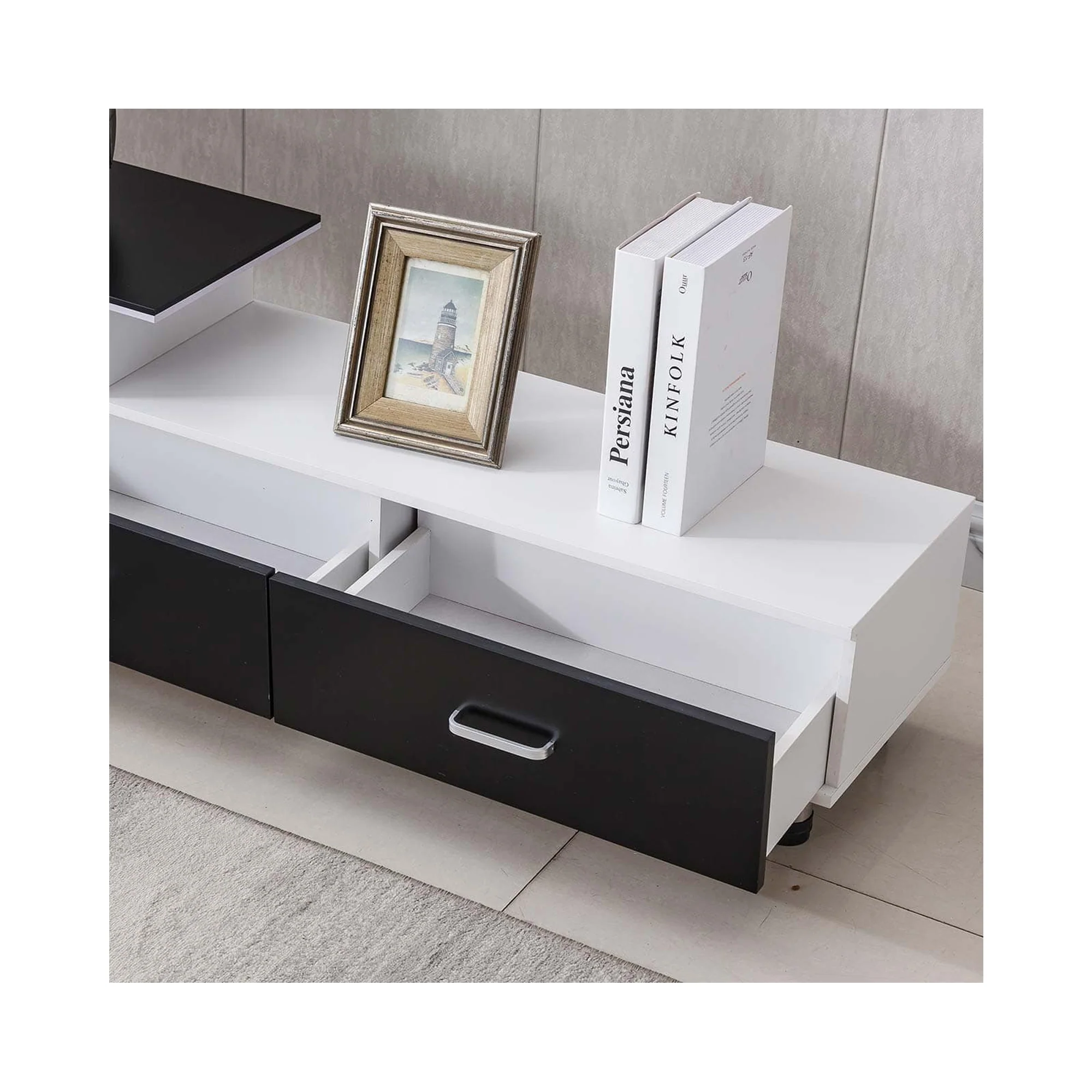 TV218 Modern TV Stand – Black + White - Image 3