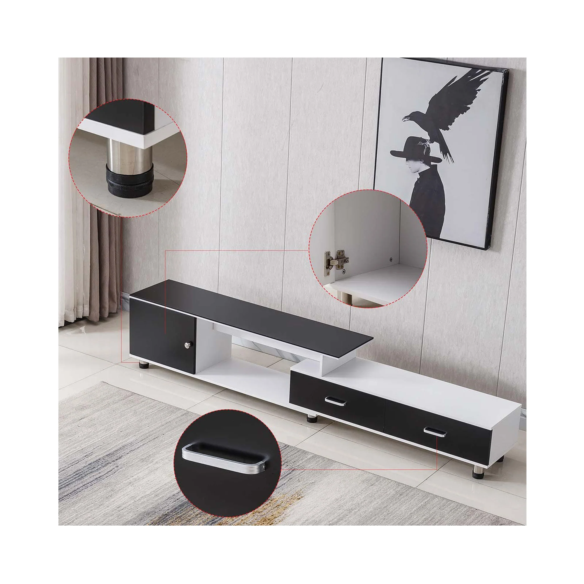 TV218 Modern TV Stand – Black + White - Image 4