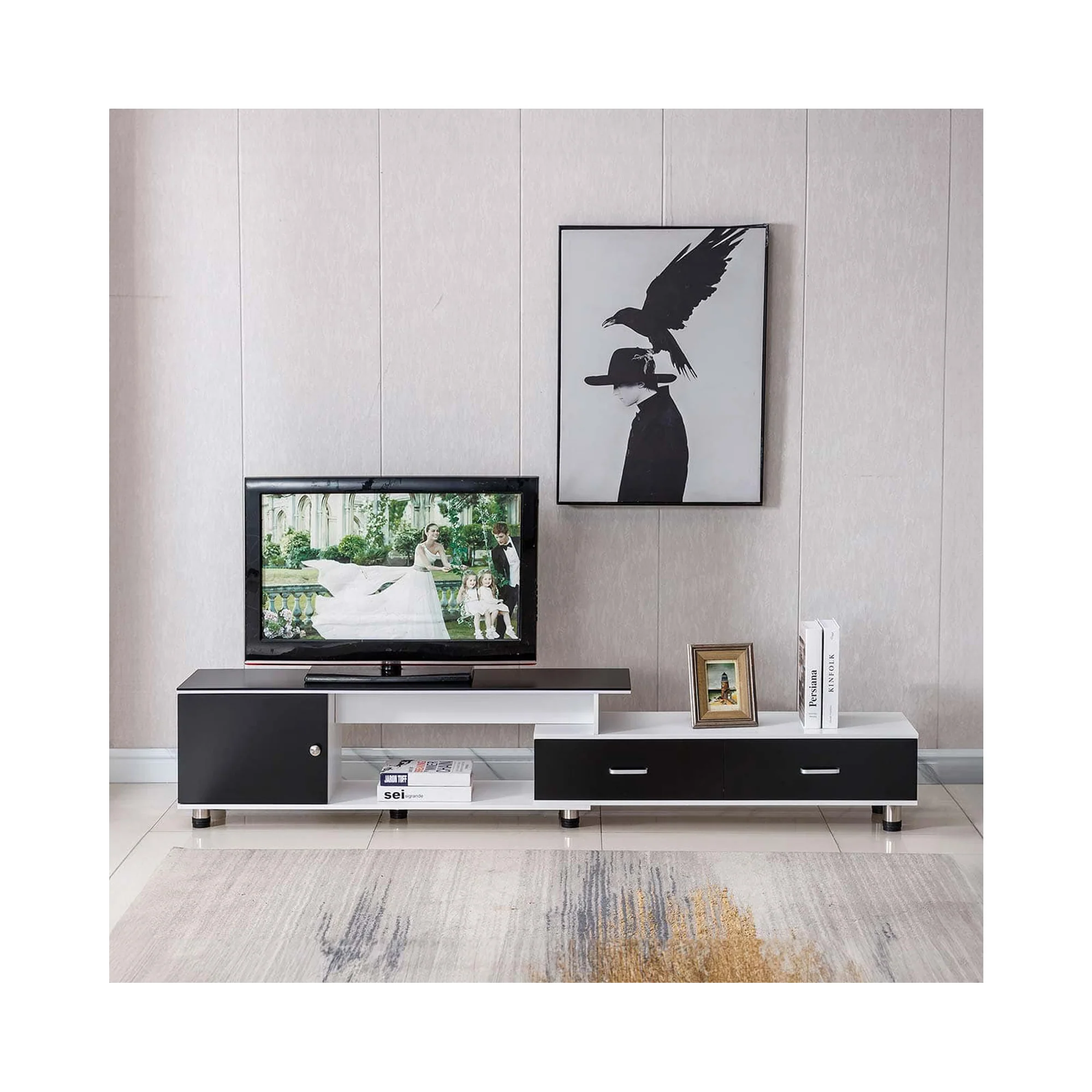TV218 Modern TV Stand – Black + White - Image 5