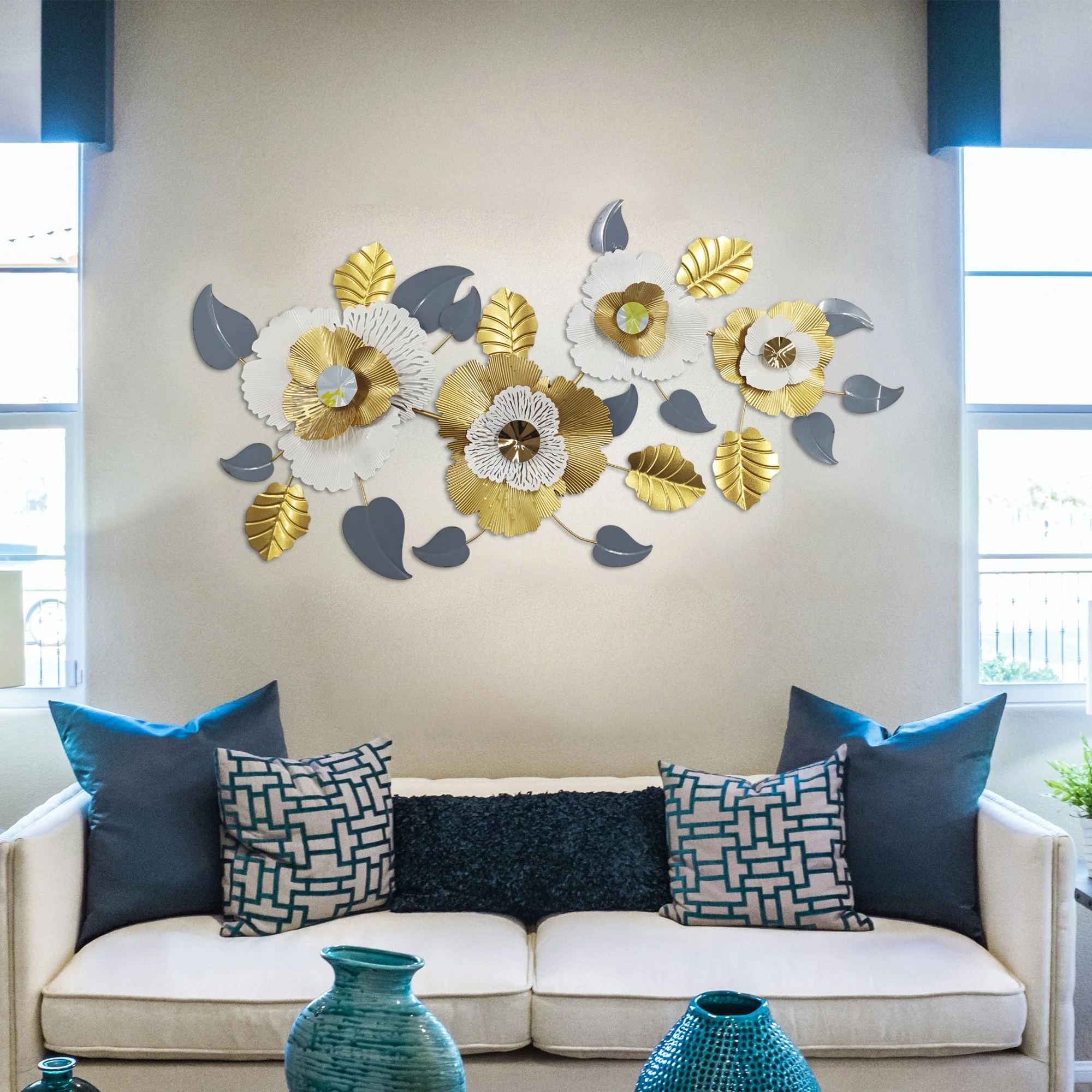 Urban Decor Metal Flower Wall Decoration Gold & White - Image 3