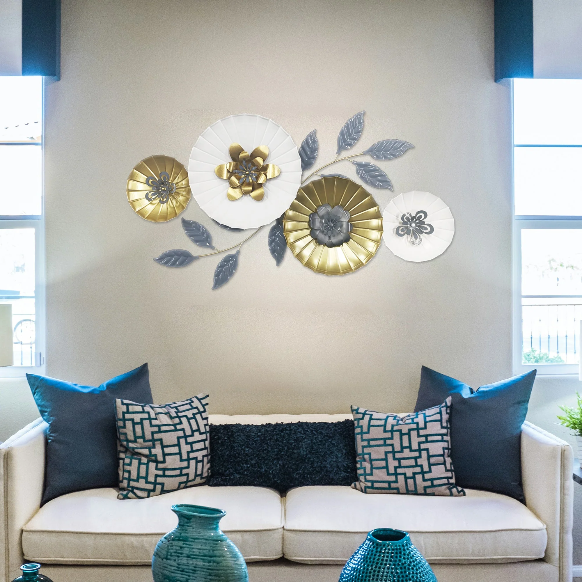 Urban Decor Metal Wall Decoration Gold & White - Image 3