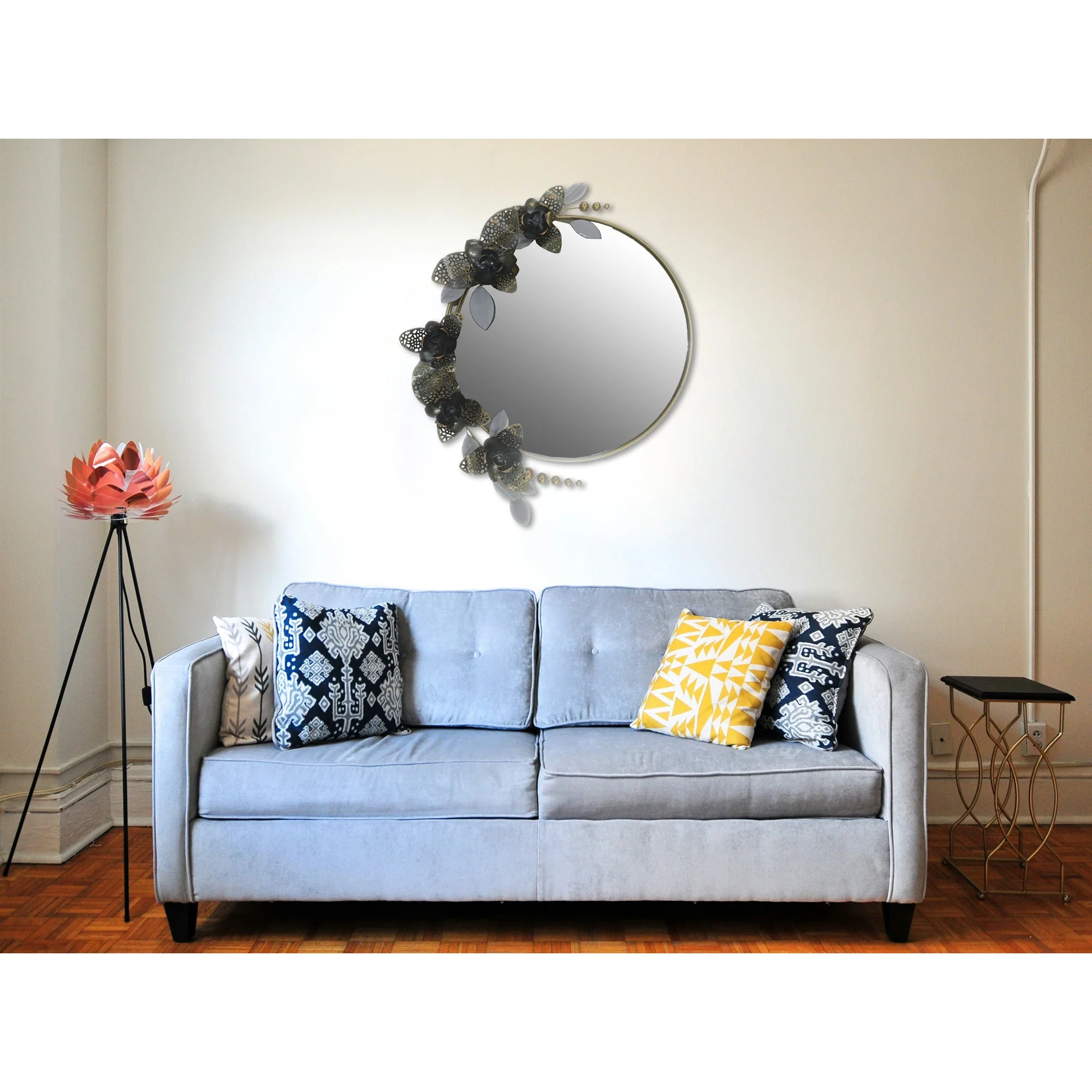 Urban Decor Metal Wall Mirror Ornament Black, Gold & White - Image 3