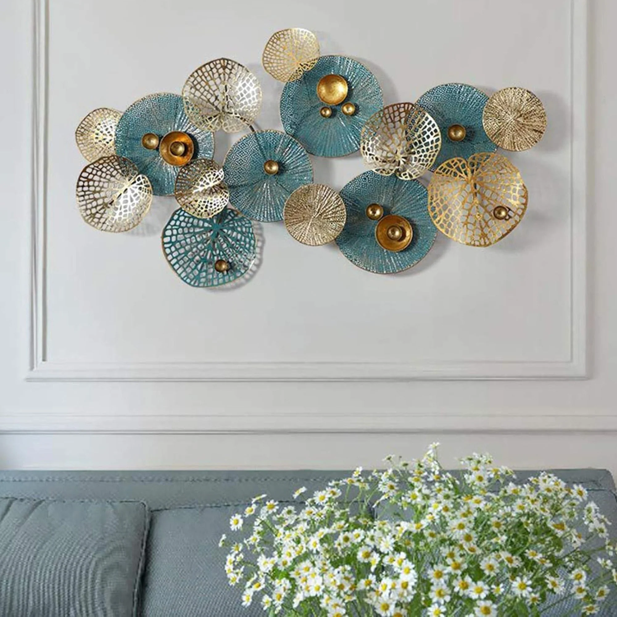 Urban Decor Modern Lotus Leaf Style Hanging Wall Decor Blue & Gold - Image 3