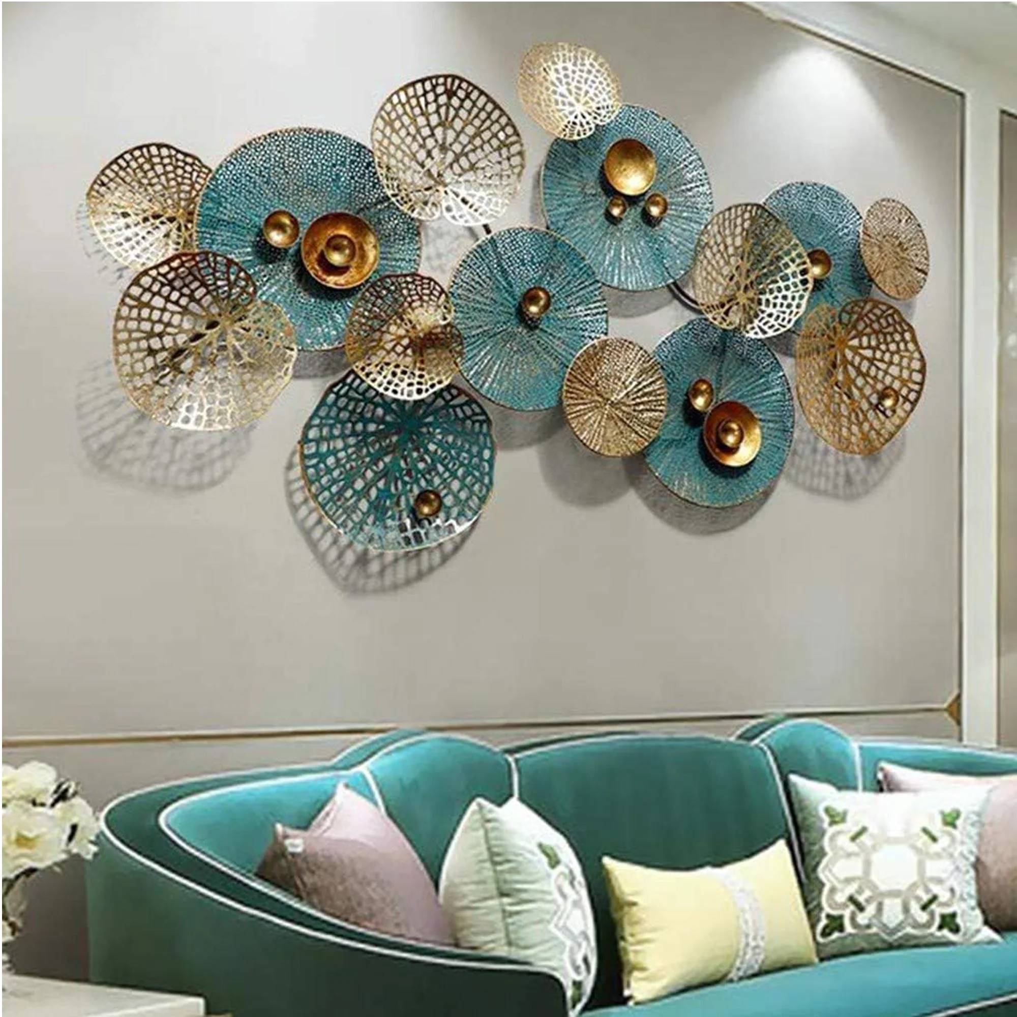 Urban Decor Modern Lotus Leaf Style Hanging Wall Decor Blue & Gold - Image 4