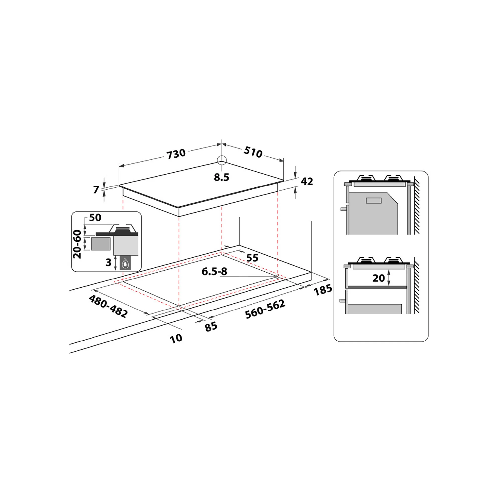 Whirlpool 75cm Gas Stainless Steel Hob - GMA 7522/IX - Image 4